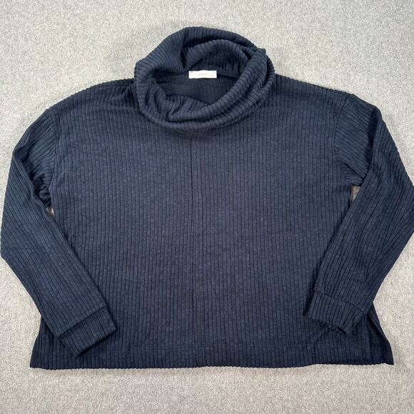 Lush Ribbed Turtleneck Top Women's X-Small Oversized Navy Blue Pullover Soft - Picture 1 of 7